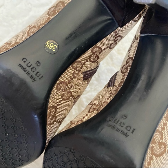 GUCCI GG Monogram Canvas Leather Ankle Boots Booties Stiletto Heels Pointed Toe - Picture 8 of 16